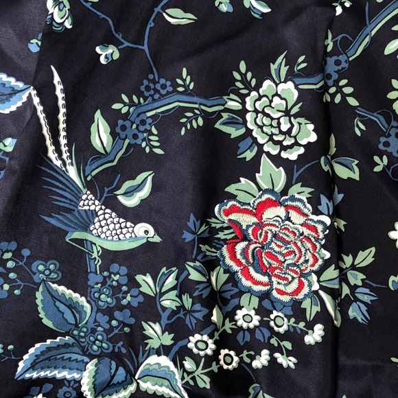 Context Women's Navy Blue Multi Bird/Floral Print Scallop Hem A-line Skirt sz 8 - Picture 2 of 2